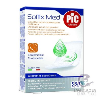 Pic Soffix Med Antibacteriano Post Op Apósito Adhesivo 5x7 cm 5 U