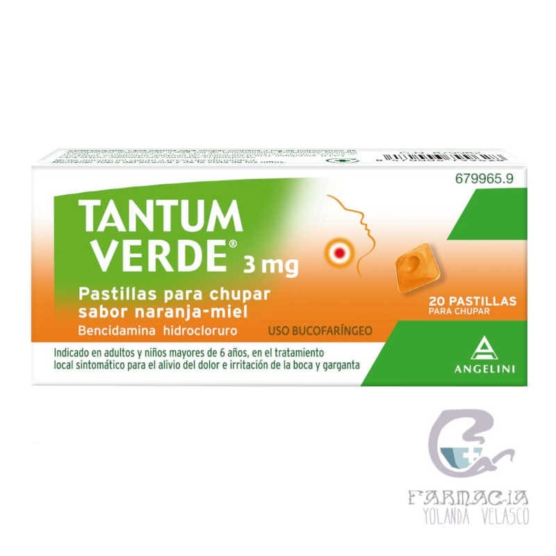 Tantum Verde 3 mg 20 Pastillas Para Chupar Sabor Naranja y Miel