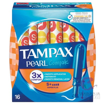 Tampax Compak Pearl Tampón 100% Algodón Super Plus 16 U
