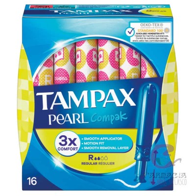 Tampax Compak Pearl Tampón 100% Algodón Regular 18 Unidades