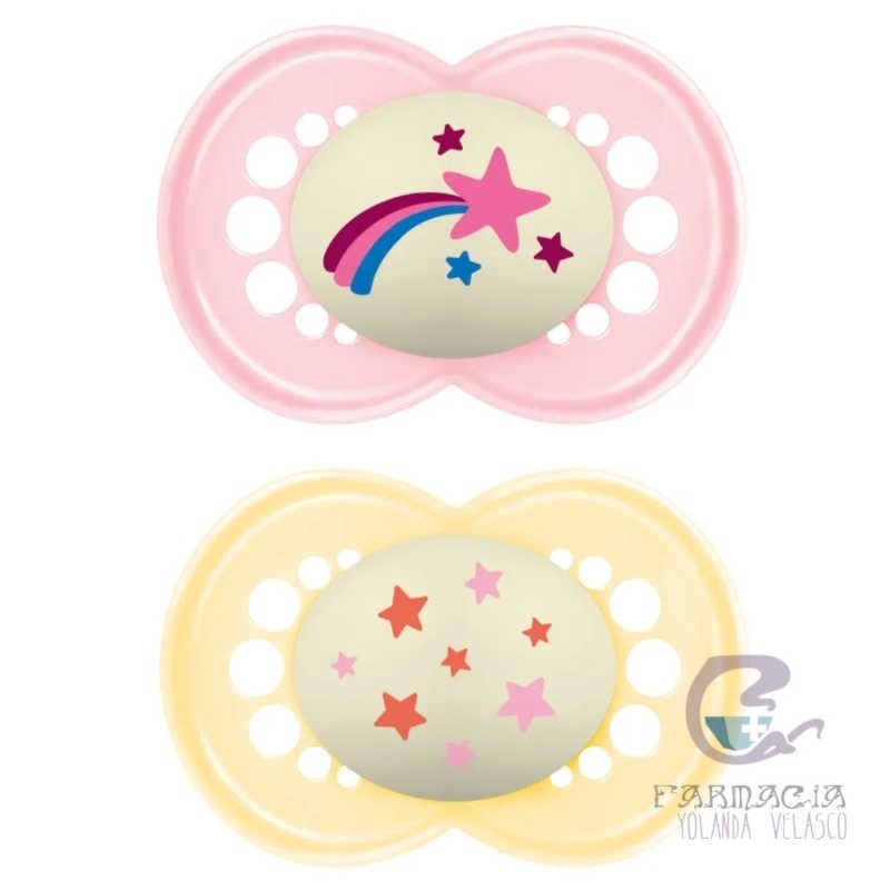 Mam Chupete Silicona Fisiológico Original Night +6 M 2 Unidades Rosa