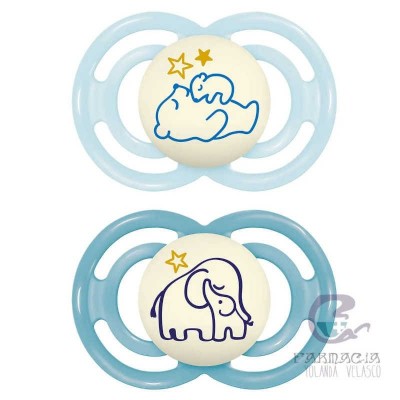 Chupete Silicona Fisiológico Mam Perfect Night +6 Meses Pack Doble Azul
