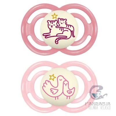 Chupete Silicona Fisiológico Mam Perfect Night +6 Meses Pack Doble Rosa