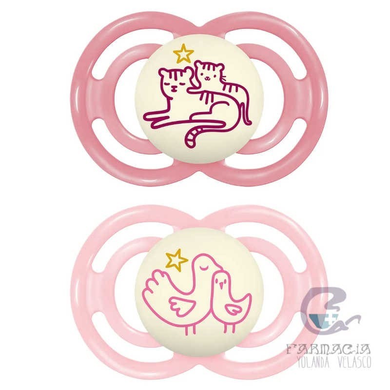 Chupete Silicona Fisiológico Mam Perfect Night +6 Meses Pack Doble Rosa