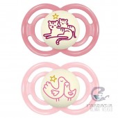 Chupete Silicona Fisiológico Mam Perfect Night +6 Meses Pack Doble Rosa