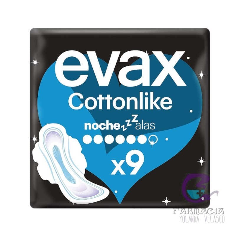 Compresas Higiénicas Femeninas Evax Cottonlike Noche Con Alas 9 Compresas