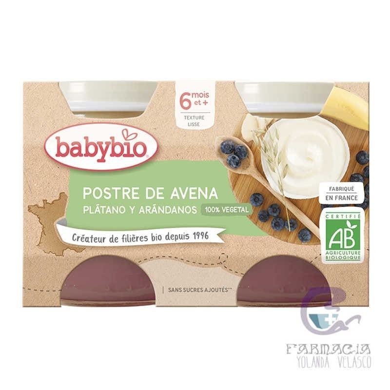 Babybio Postre de Avena Plátano y Arándanos +6 Meses 2 Unidades