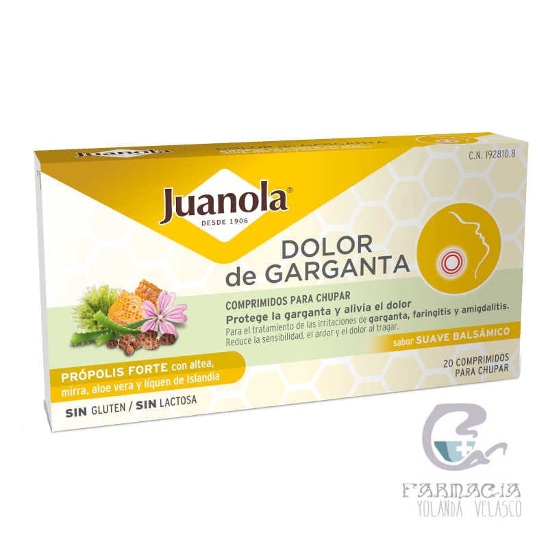 Juanola Dolor de Garganta Própolis Forte Sabor Suave Balsámico 20 Comprimidos