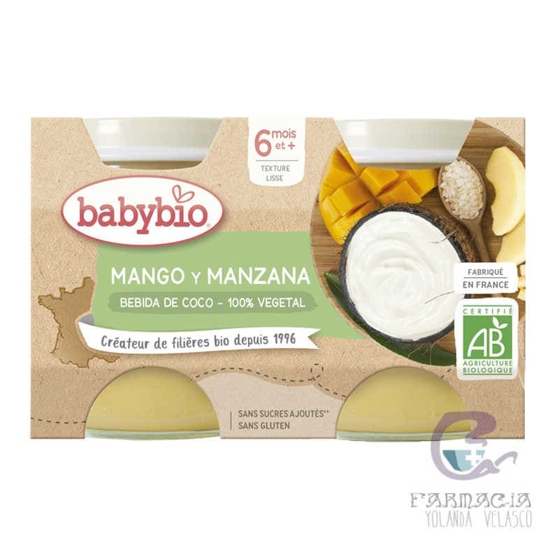 Babybio Postre de Coco, Mango y Manzana +6 Meses 2 Unidades