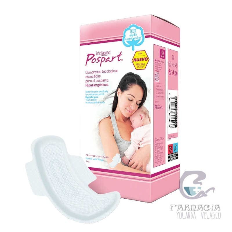 Compresas Higiénicas Femeninas Postparto Indasec Normal con Alas 10 U