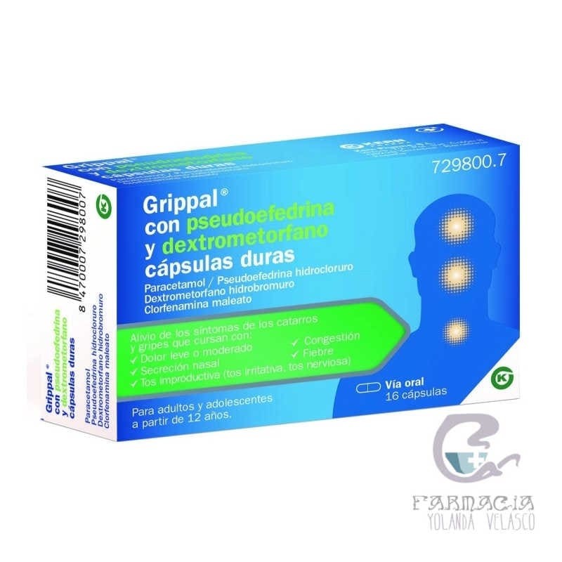 Grippal con Pseudoefedrina y Dextrometorfano 16 Cápsulas