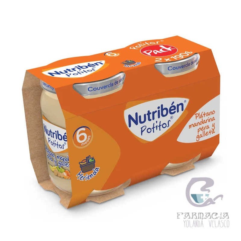 Nutriben Potitos Platano Mandarina Pera y Galleta 2 Envases 190 gr