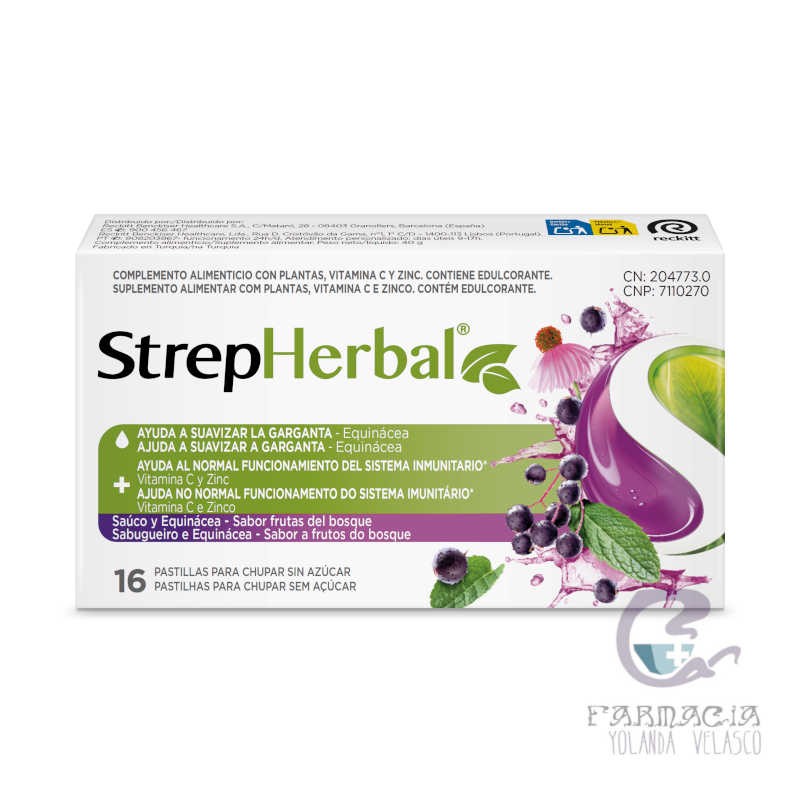 Strepherbal 16 Pastillas Para Chupar Sabor Sauco y Equinacea