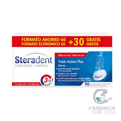 Steradent triple Acción Plus Limpieza Prótesis Dentales 90 Comprimidos