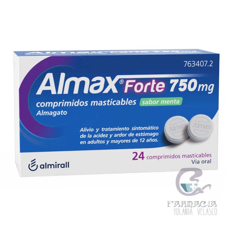 Almax Forte 750 mg 24 Comprimidos Masticables Sabor Menta