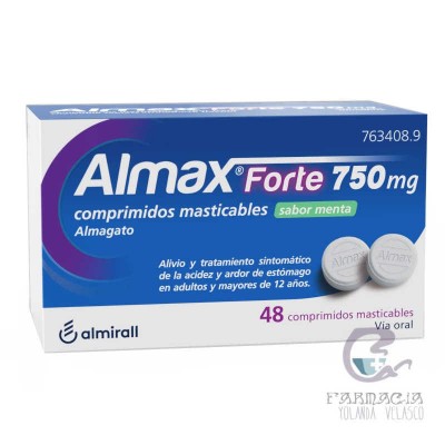 Almax Forte 750 mg 48 Comprimidos Masticables Sabor Menta