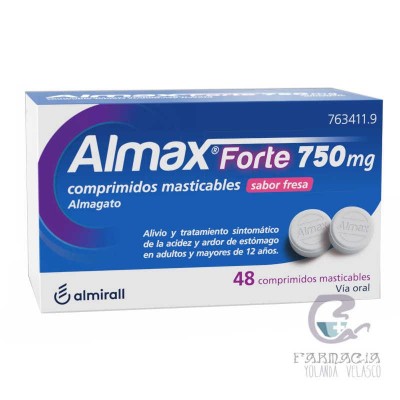 Almax Forte 750 mg 48 Comprimidos Masticables Sabor Fresa