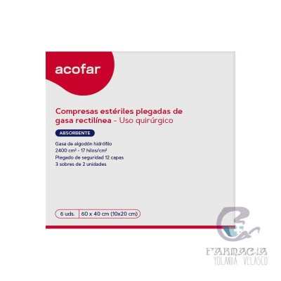 Gasa Esteril Algodón Hidrófilo Compresas Acofar 60x40 cm 6 Unidades